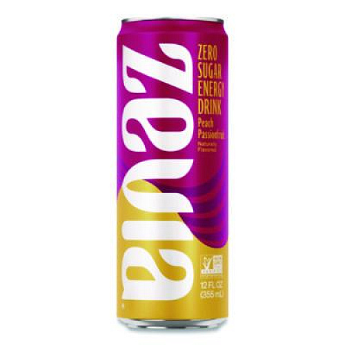 Zevia Zero Sugar Naturally Sweetened Energy Drink, Peach Passionfruit, 12 oz Cans, 12/Carton (0195712)