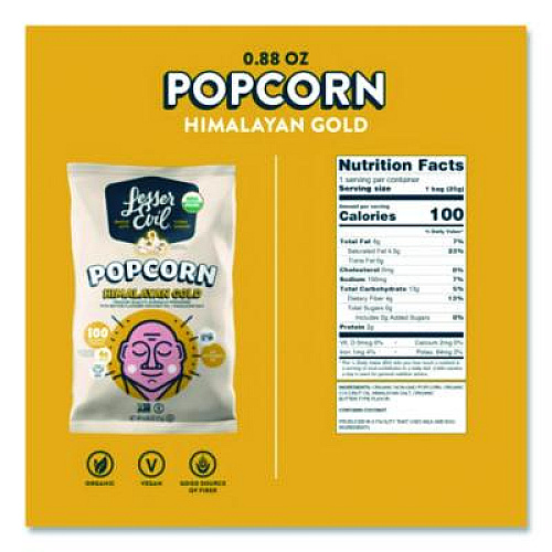 LesserEvil Snack Organic Himalayan Gold Popcorn, 0.88 oz Bag, 18/Carton (LSN00691)