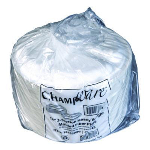 SCT ChampWare Molded Fiber Tableware, 3-Compartment Plate, 10" dia, White, 125/Sleeve, 4 Sleeves/Carton (18163WPF)