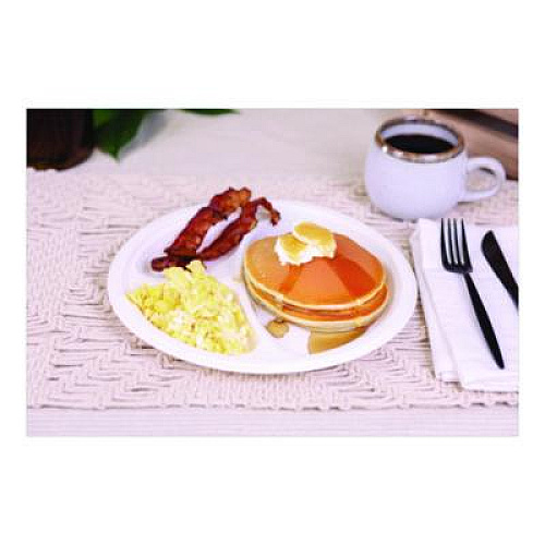 SCT ChampWare Molded Fiber Tableware, 3-Compartment Plate, 10" dia, White, 125/Sleeve, 4 Sleeves/Carton (18163WPF)
