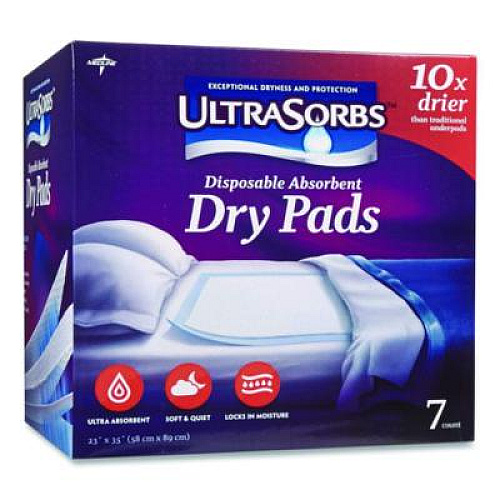 Medline Ultrasorbs Disposable Dry Pads, 23 x 35, Blue, 7/Box (DRY2336RET7)