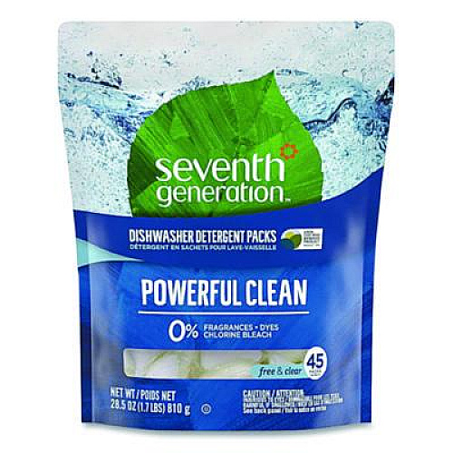 Seventh Generation Natural Automatic Dishwasher Detergent Packs, Free and Clear, 45 Powder Packets/Box, 5 Boxes/Carton (45180CT)