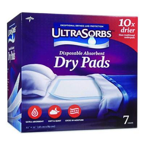 Medline Ultrasorbs Disposable Dry Pads, 23 x 35, Blue, 7/Box, 6/Carton (DRY2336RETCT)