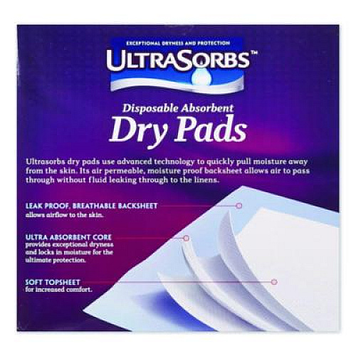 Medline Ultrasorbs Disposable Dry Pads, 23 x 35, Blue, 7/Box, 6/Carton (DRY2336RETCT)