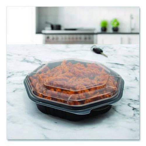 SOLO Creative Carryouts OctaView Hinged Lid Containers, 9.13 x 9.55 x 2.38, Black/Clear, Plastic, 100/Carton (809013PP94)