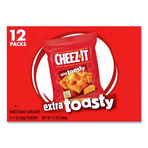 Cheez-It Baked Snack Crackers, Extra Toasty Crackers, 1 oz Bag, 12/Box (KEE11716)