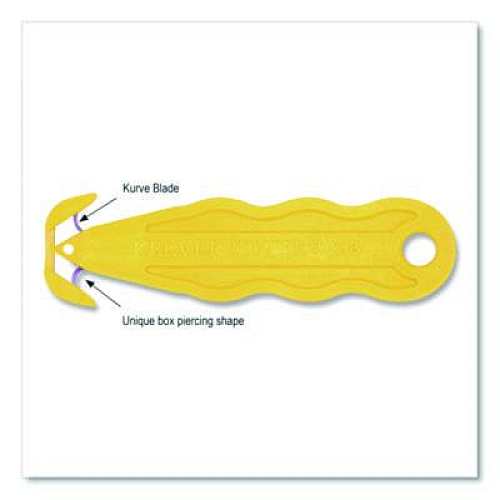Klever Kutter Kurve Blade Plus Safety Cutter, 5.75" Plastic Handle, Yellow, 10/Box (PLS100Y)