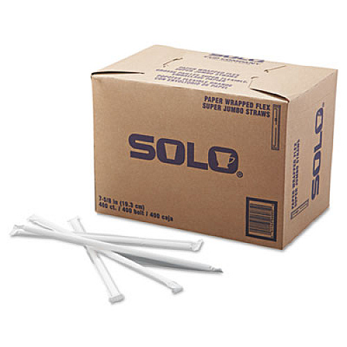 Dart Wrapped Super-Jumbo Flexible Straws, 7 5/8", White, 10000/carton (875WX)