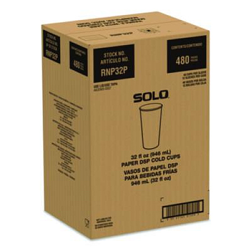 SOLO Double Sided Poly (DSP) Paper Cold Cups, 28 oz to 32 oz, White, 40 Cups/Sleeve, 12 Sleeves/Carton (RNP32P2050)