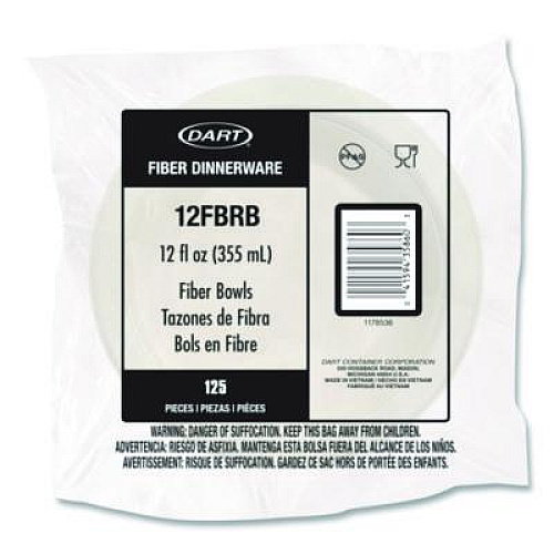 Dart Compostable Molded Fiber Dinnerware, ProPlanet Seal, Bowl, 12 oz, Natural, 1,000/Carton (12FBRB)