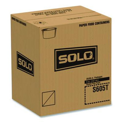 SOLO Double Poly Paper Food Containers, 5 oz, 3.38" Diameter x 2.01"h, White, Paper, 1,000/Carton (S605T02050)