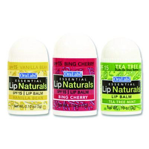 Lip Naturals Assorted Flavors Lip Balm, Bing Cherry, Tea Tree Mint, Vanilla Bean, 0.1 oz Tube, 100/Box (950FB)