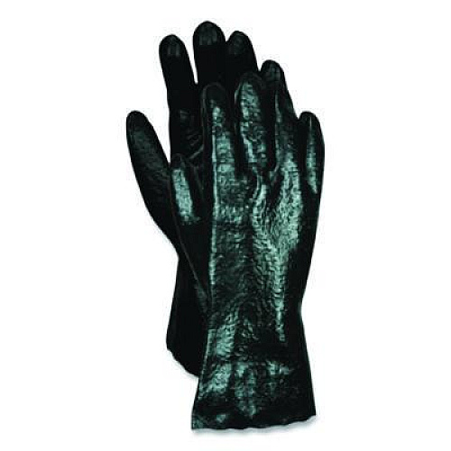 MCR Safety Rough Finish Single Dipped PVC Gloves, 12" Long, Large, Black, 12 Pairs (6212R)