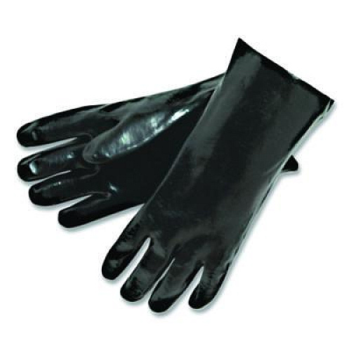 MCR Safety Smooth Finish Single Dipped PVC Gloves, 18" Long, Large, Black, 12 Pairs (6218)
