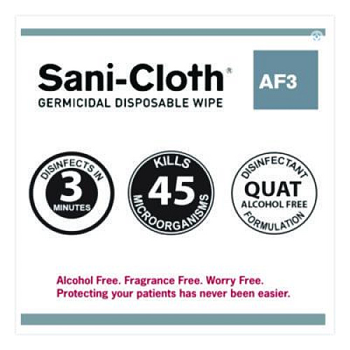Sani Professional Sani-Cloth AF3 Germicidal Disposable Wipes, 6 x 6.75, White, 160 Wipes/Canister, 12 Canisters/Carton (P13872)