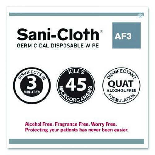Sani Professional Sani-Cloth AF3 Germicidal Disposable Wipes, Large, 1-Ply, 8" x 5", Unscented, White, 50/Pack, 10 Packs/Carton (H59200)
