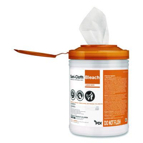 Sani Professional Sani-Cloth Bleach Germicidal Disposable Wipes, 1-Ply, 6 x 5, Unscented, White, 160/Canister, 12 Canisters/Carton (P84172)