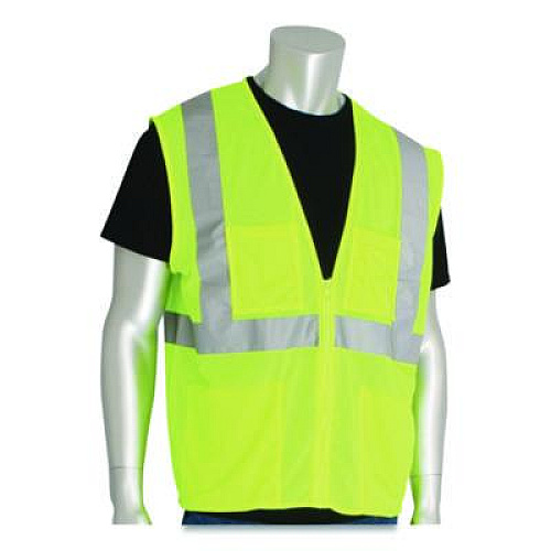 PIP ANSI Class 2 Four Pocket Zipper Safety Vest, Polyester Mesh, 2X-Large, Hi-Viz Lime Yellow (302MVGZ4PLY2)