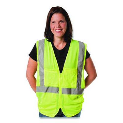 PIP ANSI Class 2 Two-Pocket Zipper Mesh Safety Vest, 2X-Large, Hi-Viz Lime Yellow (3020702ZLY2X)