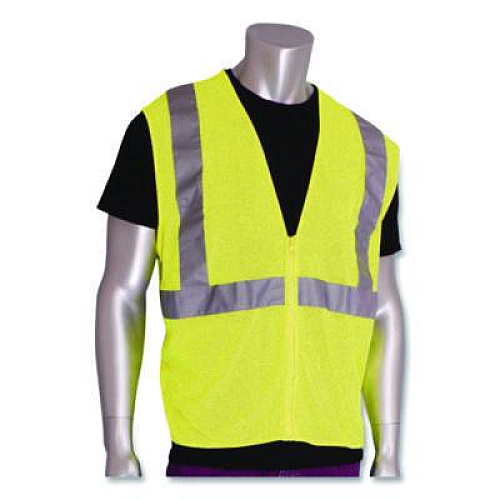 PIP ANSI Class 2 Two-Pocket Zipper Mesh Safety Vest, 2X-Large, Hi-Viz Lime Yellow (3020702ZLY2X)
