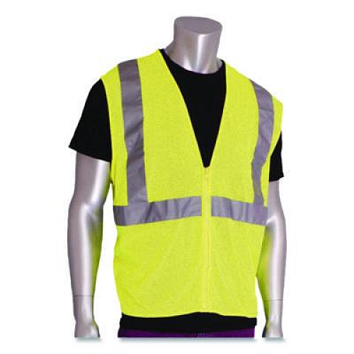 PIP ANSI Class 2 Two-Pocket Zipper Mesh Safety Vest, Large, Hi-Viz Lime Yellow (3020702ZLYL)