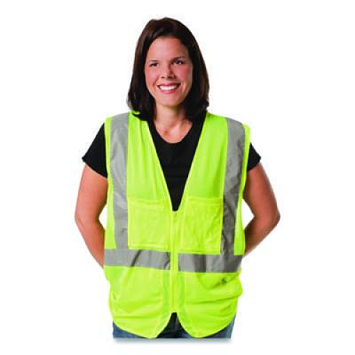 PIP ANSI Class 2 Two-Pocket Zipper Mesh Safety Vest, X-Large, Hi-Viz Lime Yellow (3020702ZLYXL)