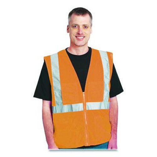PIP ANSI Class 2 Two-Pocket Zipper Mesh Safety Vest, Polyester Mesh, 2X-Large, Orange (3020702ZOR2X)