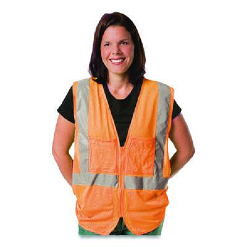 PIP ANSI Class 2 Two-Pocket Zipper Mesh Safety Vest, Polyester Mesh, Large, Orange (3020702ZORL)