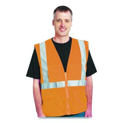 PIP ANSI Class 2 Two-Pocket Zipper Mesh Safety Vest, Polyester Mesh, Large, Orange (3020702ZORL)