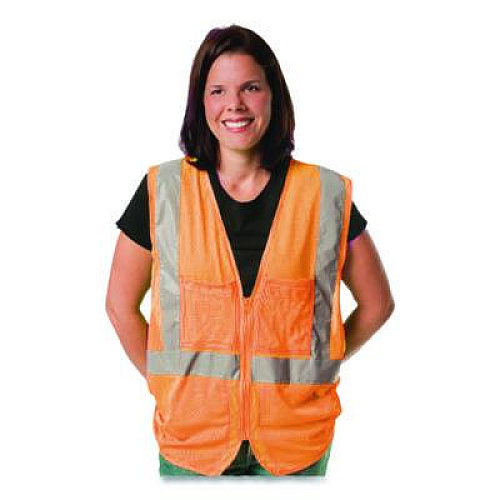 PIP ANSI Class 2 Two-Pocket Zipper Mesh Safety Vest, Polyester Mesh, X-Large, Orange (3020702ZORXL)