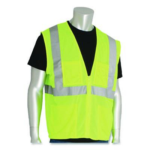 PIP ANSI Class 2 Four Pocket Zipper Safety Vest, Polyester Mesh, X-Large, Hi-Viz Lime Yellow (MVGZ4PLYXL)