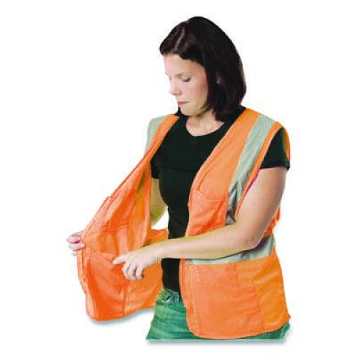 PIP ANSI Class 2 Four Pocket Zipper Safety Vest, Polyester Mesh, Large, Hi-Viz Orange (302MVGZ4PORL)