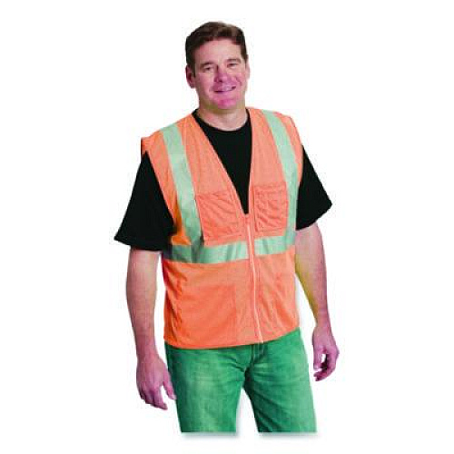 PIP ANSI Class 2 Four Pocket Zipper Safety Vest, Polyester Mesh, Large, Hi-Viz Orange (302MVGZ4PORL)