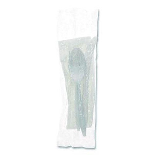 Pactiv Evergreen Fieldware Cutlery Kit, Individually Wrapped, Mediumweight, Fork/Knife/Napkin/Spoon, Plastic, White, 250/Carton (FKFSKWNCH)