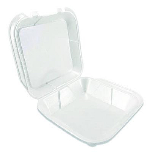 Plastifar Foam Hinged Lid Containers, 9 x 9 x 3, White, Foam, 200/Carton (12084)