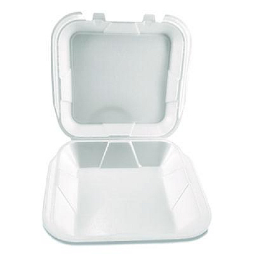 Plastifar Foam Hinged Lid Containers, 9 x 9 x 3, White, Foam, 200/Carton (12084)