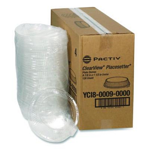Pactiv Evergreen ClearView Dome-Style Lid with Tabs, 8.9" Diameter x 0.8" h, Clear, Plastic, 126/Carton (YCI800090000)