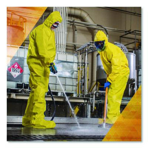 KleenGuard A70 Chemical Spray Protection Coveralls, Elastic Wrists, Ankles, Hood, XL, Yellow, 12/Carton (09814)