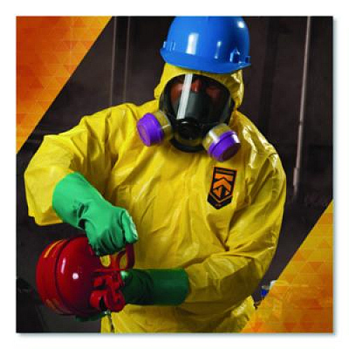 KleenGuard A70 Chemical Spray Protection Coveralls, Elastic Wrists, Ankles, Hood, XL, Yellow, 12/Carton (09814)