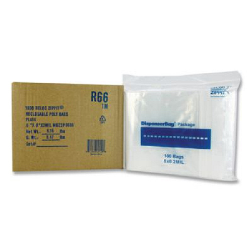 Fantapak Reloc Zippit Plastic Zipper Bags, 6" x 6", Clear, 1,000/Box (MGZ2P0606)