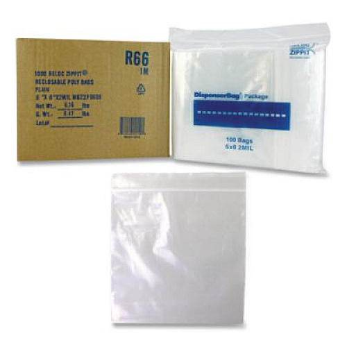 Fantapak Reloc Zippit Plastic Zipper Bags, 6" x 6", Clear, 1,000/Box (MGZ2P0606)
