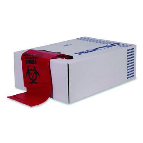 Heritage Healthcare Biohazard Printed Low-Density Can Liners, Biohazard, 45 gal, 1.3 mil, 40 x 46, Red, Flat Pack, 200/Carton (A8046PR)