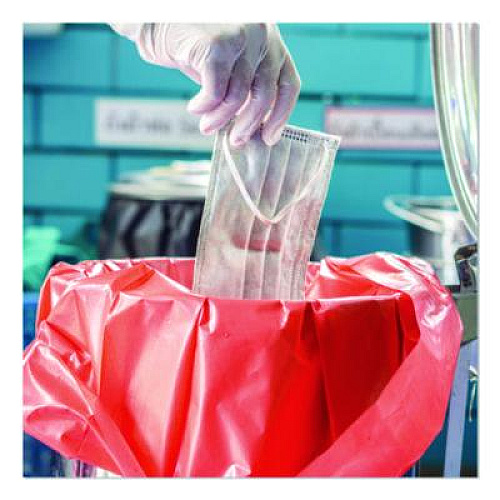 Heritage Healthcare Biohazard Printed Low-Density Can Liners, Biohazard, 45 gal, 1.3 mil, 40 x 46, Red, Flat Pack, 200/Carton (A8046PR)