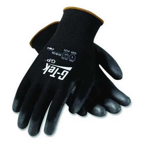 G-Tek GP Polyurethane-Coated Nylon Gloves, EN388: 1111, 10" Long, Medium, Black, 12 Pairs (33B125M)