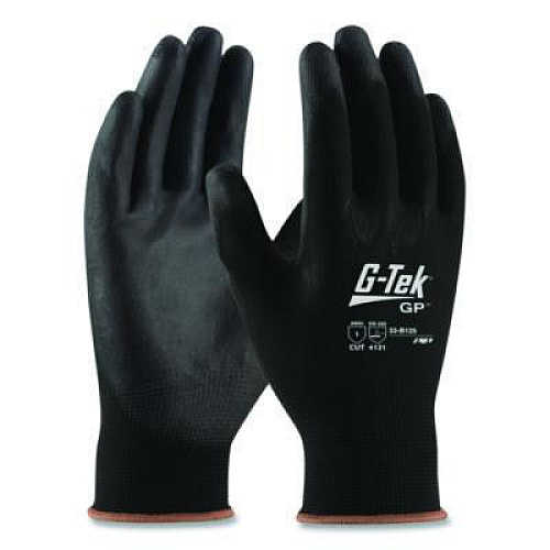 G-Tek GP Polyurethane-Coated Nylon Gloves, EN388: 1111, 10" Long, Medium, Black, 12 Pairs (33B125M)