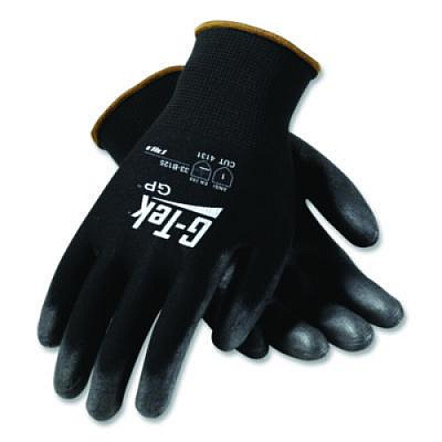 G-Tek GP Polyurethane-Coated Nylon Gloves, EN388: 1111, 10" Long, Large, Black, 12 Pairs (33B125L)