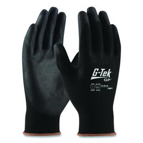 G-Tek GP Polyurethane-Coated Nylon Gloves, EN388: 1111, 10" Long, Large, Black, 12 Pairs (33B125L)