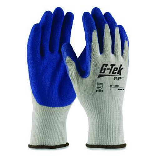G-Tek GP Latex-Coated Cotton/Polyester Gloves, EN388: 1111, 10" Long, X-Large, Gray/Blue, 12 Pairs (391310XL)