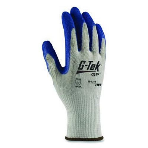 G-Tek GP Latex-Coated Cotton/Polyester Gloves, EN388: 1111, 10" Long, Large, Gray/Blue, 12 Pairs (391310L)