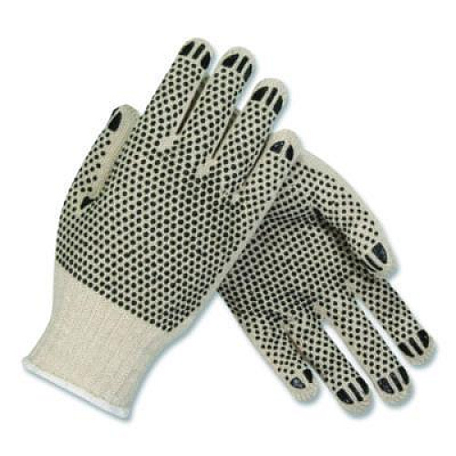 PIP PVC-Dotted Cotton/Polyester Work Gloves, Reversible, Large, Beige/Black, 12 Pairs (36110PDDL)